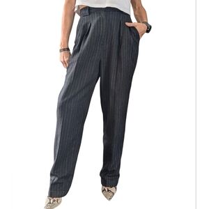 Vintage 1990s Valerie Stevens Pure Wool Pinstripe Pleated Pants Gray Size 6